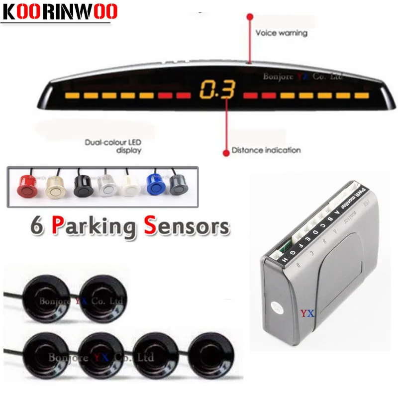 KOORINWOO Car Parking Sensor 6 Auto Reverse Backup Radars Detector