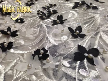 

Most popular French lace fabric with beads,good quality African tulle lace fabric for lady dress! JRN14