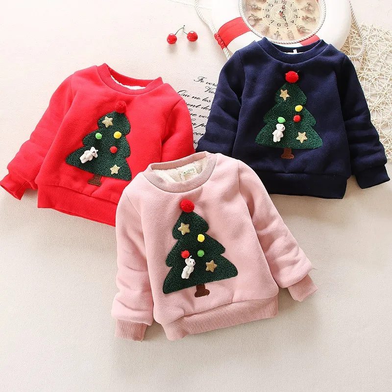

ExactlyFZ Winter Children Kids Boys Girls Christmas Sweater baby Plus Velvet Thick Sweatshirts Girls Christmas tree Warm Tops