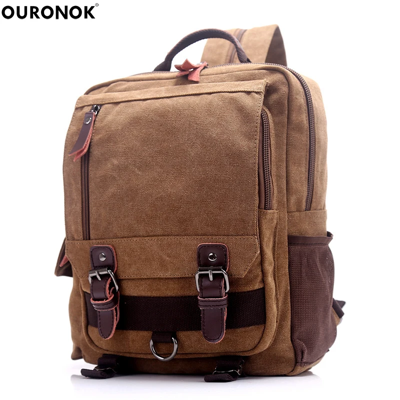 

OURONOK Men and Women Shoulder Canvas Bag Personality Messenger Multi-Function Backpack 10inch Laptop Rucksacks Zipper Bags