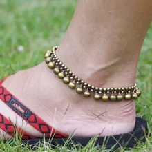 Vintage Brass Bracelet Foot Jewelry Pulseras Retro Anklet For Women Girl Ankle Leg Chain Charm Jingle Bell Beach Boho Jewelry