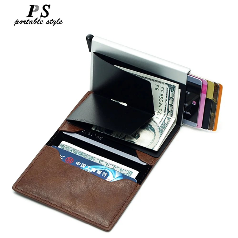 Comprar Cartera de calidad NewTop de 2019 para hombre, Mini monedero para hombre automático de aluminio, portatarjetas Rfid, cartera pequeña, cartera inteligente, Vallet