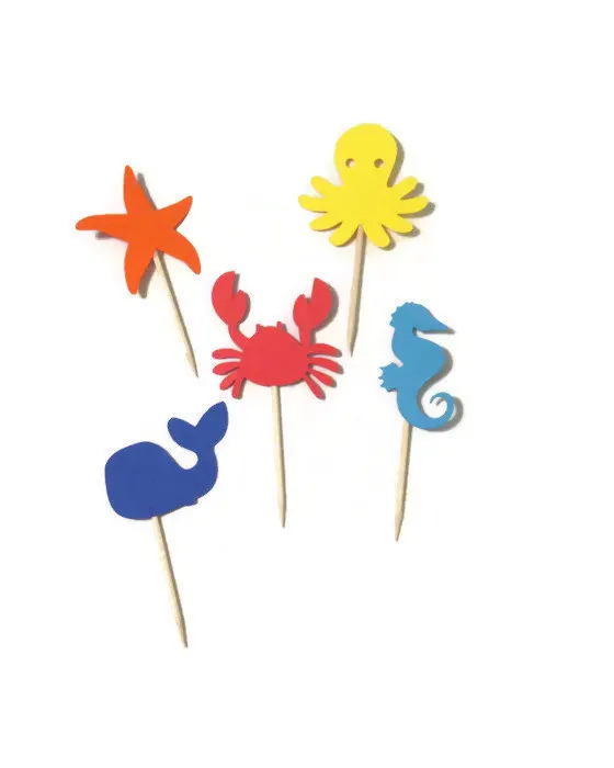 

Sea Animals Cupcake Toppers - beach ocean wedding cake topper sea party toothpicks birthday food pick