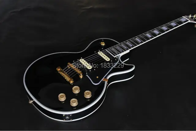 Cheap   Custom, Ebony Fingerboard  Electric Guitar, Black , Golden Hadware Guitarra