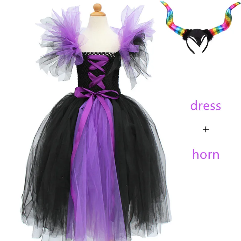 

new Maleficent Evil Queen Girls Tutu Dress Carnival Halloween Cosplay Witch Costume for Girls Kids Party Dress Children Clothing