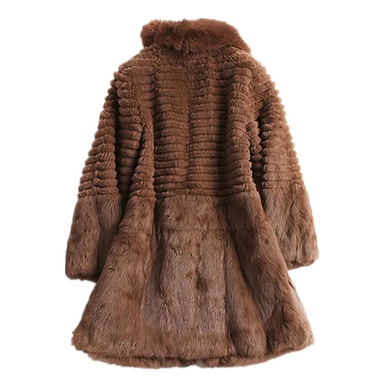 2018 бутик Для женщин осень-зима кролик Мех животных Пальто для будущих мам лиса Мех животных воротник Куртки средней длины тонкий Мех