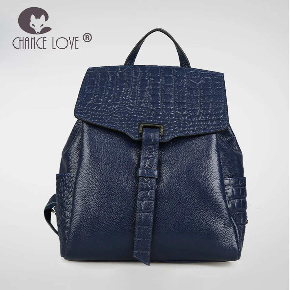 

Chance Love 2018 fashion backpack new Genuine leather Belt tightening backpack wild female bag crocodile pattern shoulder bag