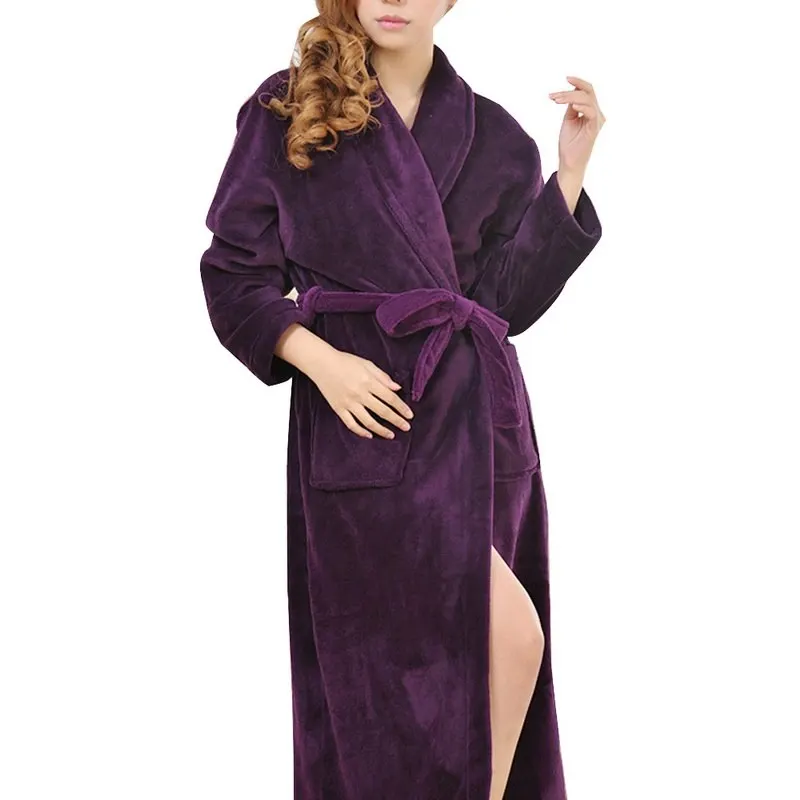 Новинка, одежда для влюбленных, мужской, женский, теплый, супер мягкий, фланелевый, коралловый флис, длинный банный халат, мужское кимоно, халат, халаты - Цвет: Purple