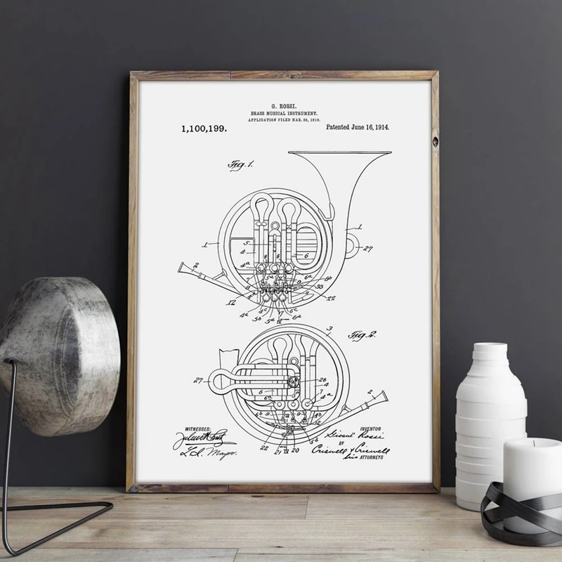 French Horn Poster Music Room Wall Decor