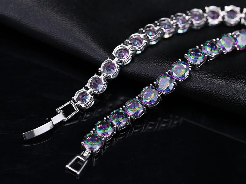 ANGELCZ модные 925 пробы серебряные ювелирные изделия с фианитами для женщин натуральный круглый разноцветный Мистик кристалл стильный теннис браслеты AB072