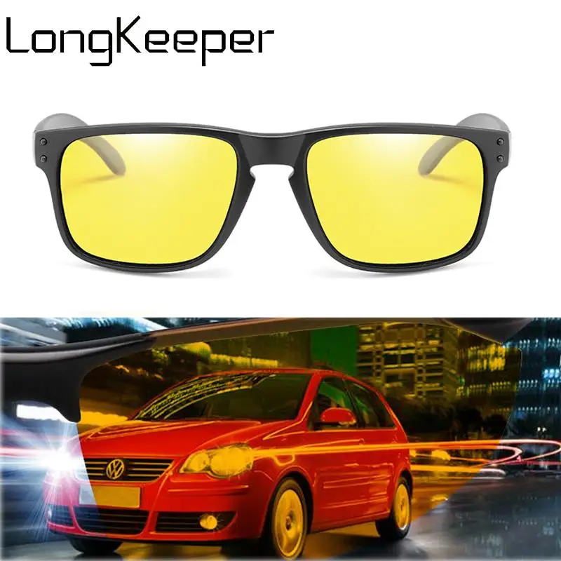 

LongKeeper New Night Vision Driver Sunglasses Rivet Polarized Sun Glasses Yellow lens Driving Safe Male Goggle Oculos De Sol
