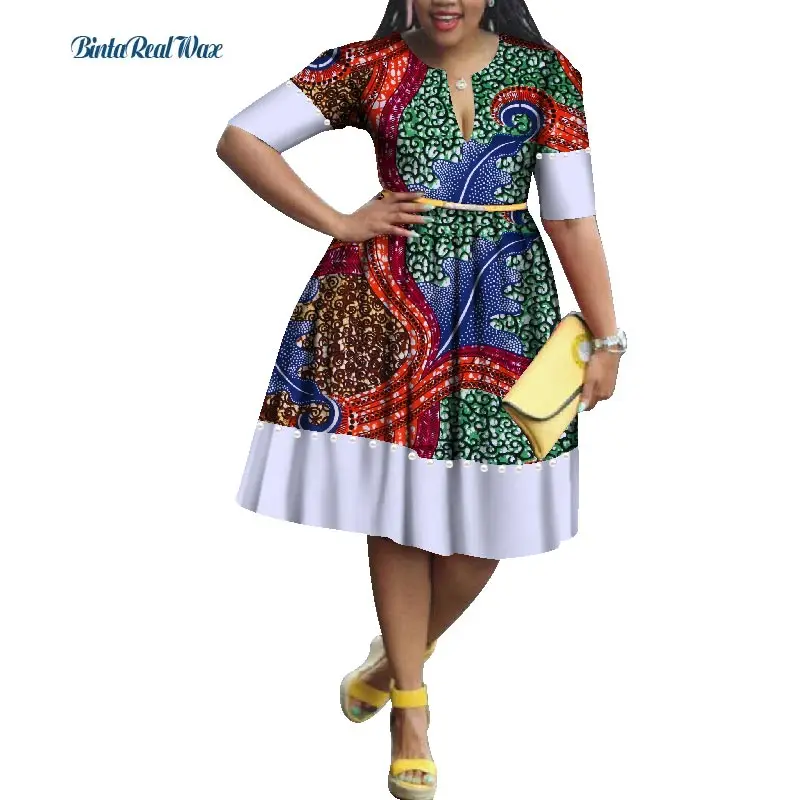 Повседневное платье Bazin Riche с имитацией жемчуга в стиле пэчворк, Драпированное платье, африканские платья с принтом для женщин, традиционная африканская одежда WY1718 - Цвет: 6