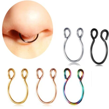 

1PC U Shaped Dainty Faux Nose Rings Fake Septum Rings Hoop Nostril Piercing Fake Clip on Nose Rings Oreja Piercings Jewelry