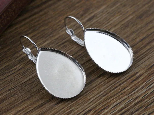 

( No Fade ) 18x25mm 10pcs Stainless Steel Drop French Lever Back Earrings Blank/Base,Fit 18x25mm Drop Glass Cabochons,(L5-44)