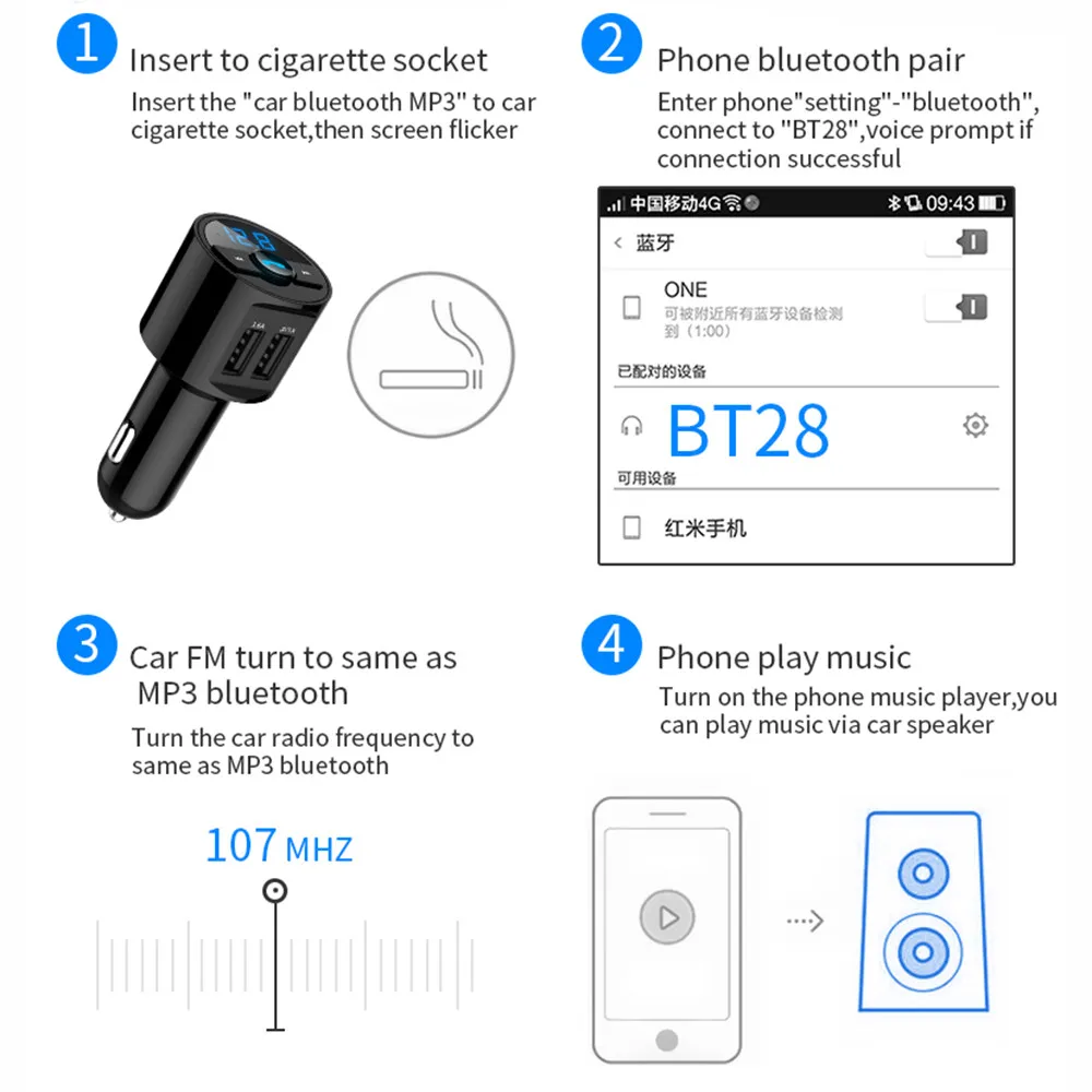 Bluetooth автомобильный комплект MP3 беспроводной fm-передатчик двойной USB зарядное устройство Handsfree дропшиппинг