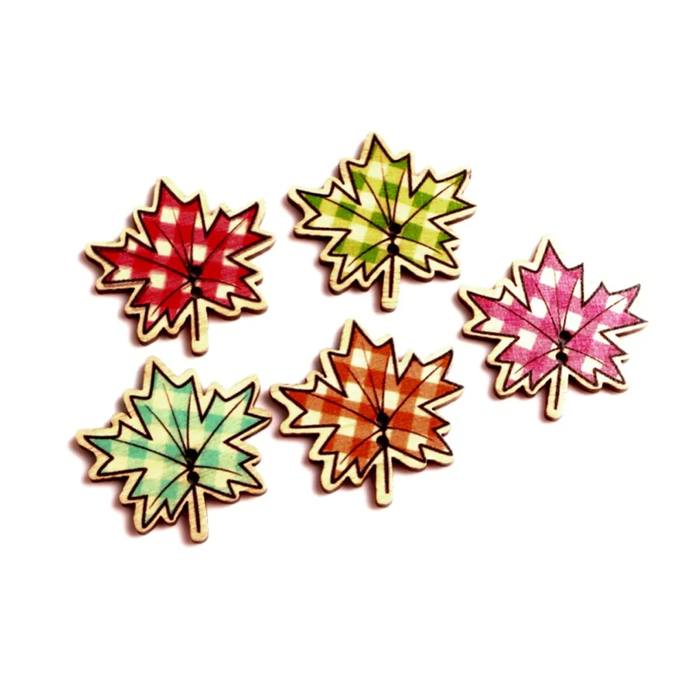 

50pcs 24x23mm Random Mixed Leaf Pattern Wooden Buttons For Clothes Crafts Sewing Scrapbooking DIY Accessories