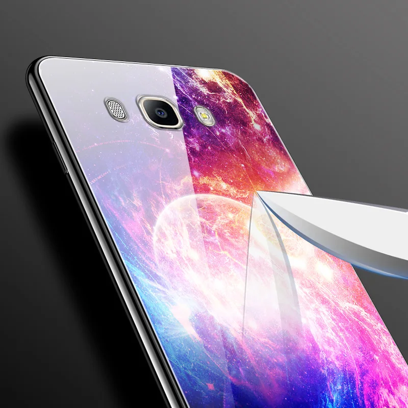 Жесткий стеклянный чехол Capas для Samsung Galaxy J7 2016 окрашенный космический закаленный