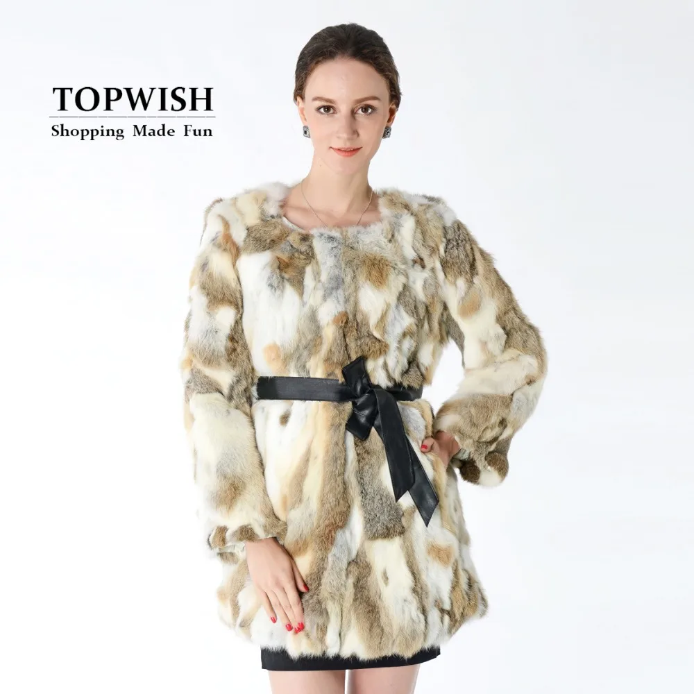 New O Neck Collar Real Full Pelt Rabbit Fur Coat Whole Fur Rabbit Fur