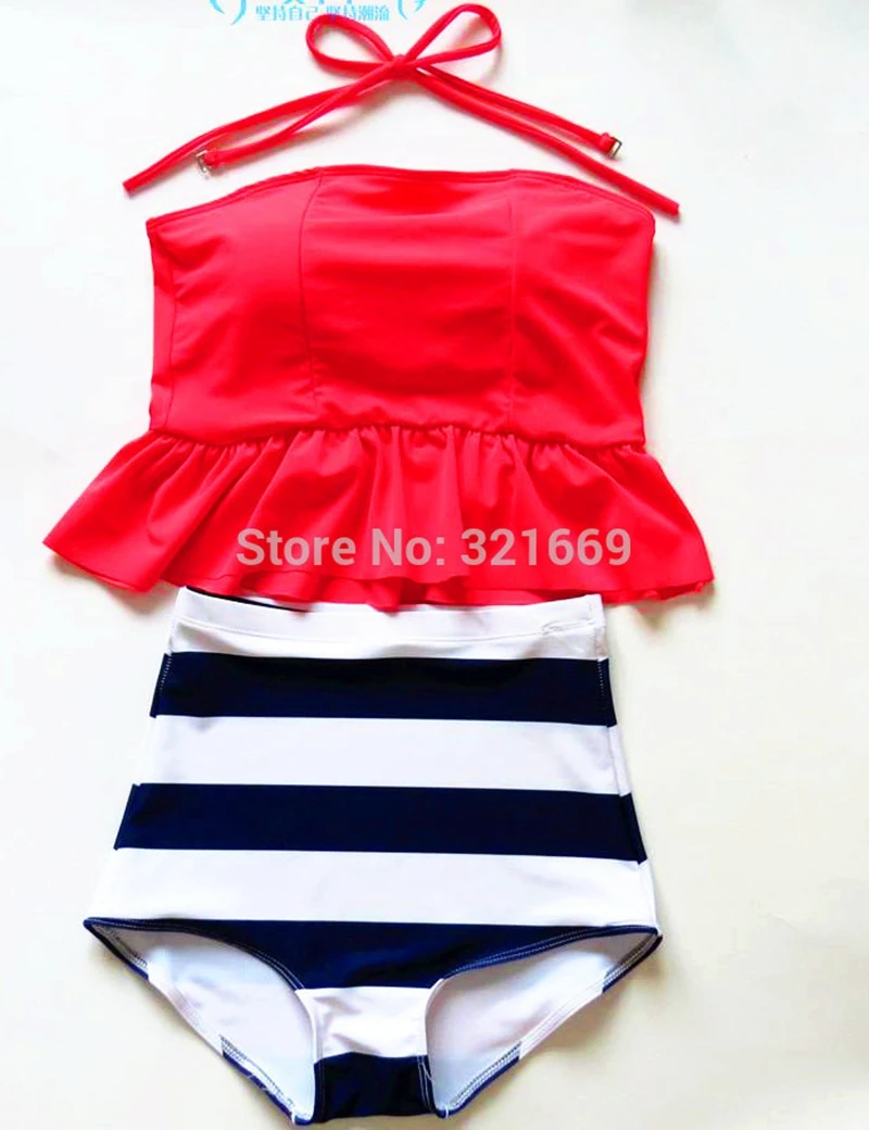 Vintage high waisted swimwear dots higi waist swimsuit vintage bathing