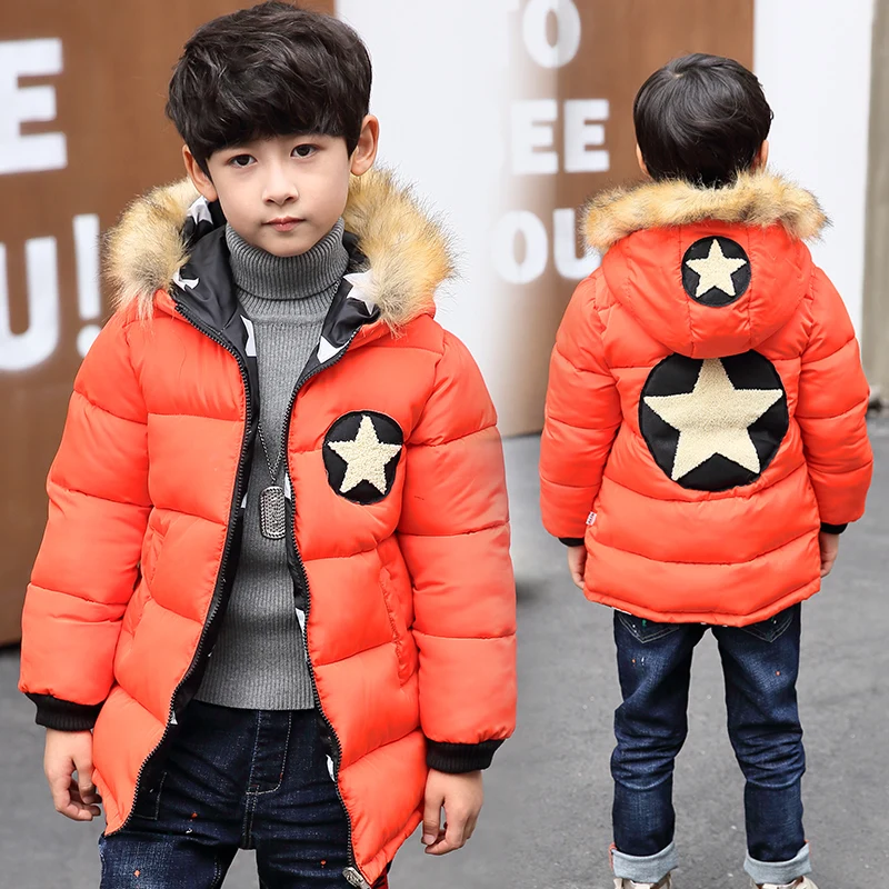 2017 Boys Winter Jackets Fur Hooded Teenage Boys Winter Coats Children