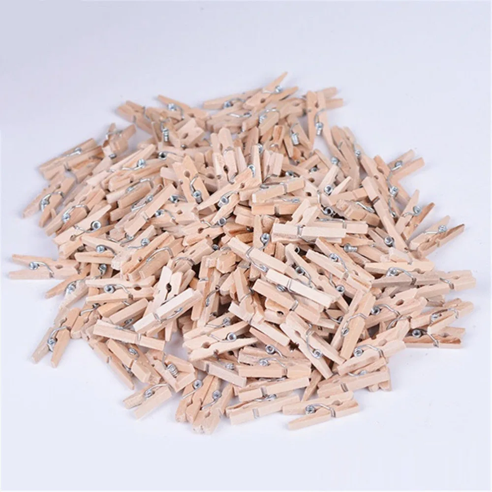 

100 Pcs 2.5cm Mini Wooden Clothes Photo Paper Peg Clothespin Laundry Hangers Wedding Party Natural Clip