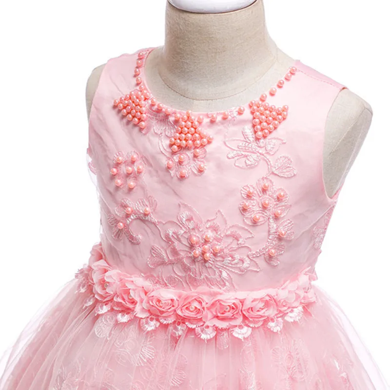 Neonatal Baby Girl Dress for baptism 3-24M Baby Girls Dresses Vestido pearl flower sleeveless birthday tutu princess dress