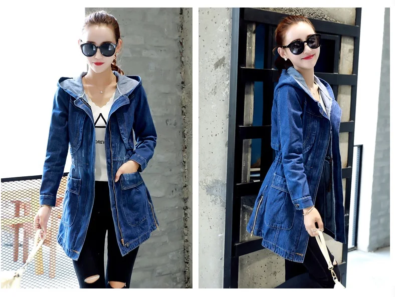 Hooded Denim Women Jackets Spring Autumn Loose Vintage Long-sleeved Jeans Jacket Casual Student Slim Denim Coat Plus size 5XL