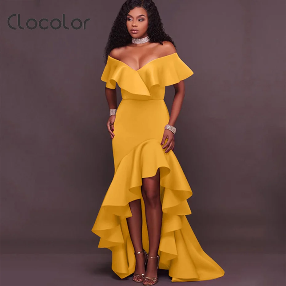 Clocolor Dress Women Party Elegant Plus Size Ruffles Sexy Slash Neck Backless Wedding Evening Floor Length Asymmetrical Dress Clocolor Dress Women Party Elegant Plus Size Ruffles Sexy Slash Neck Backless Wedding Evening Floor Length Asymmetrical Dress