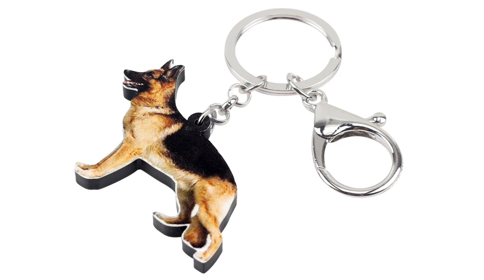 Bonsny Acrylic Standing German Shepherd Dog Key Chains Keychains Ring Animal Jewelry For Women Girls Pet Lovers Bag Car Charms