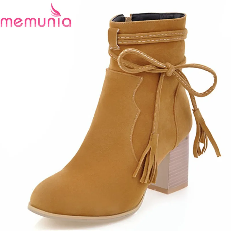 

MEMUNIA big size 34-43 autumn winter fashion elegant fringe boots simple butterfly knot boots 2020 high quality new ankle boots