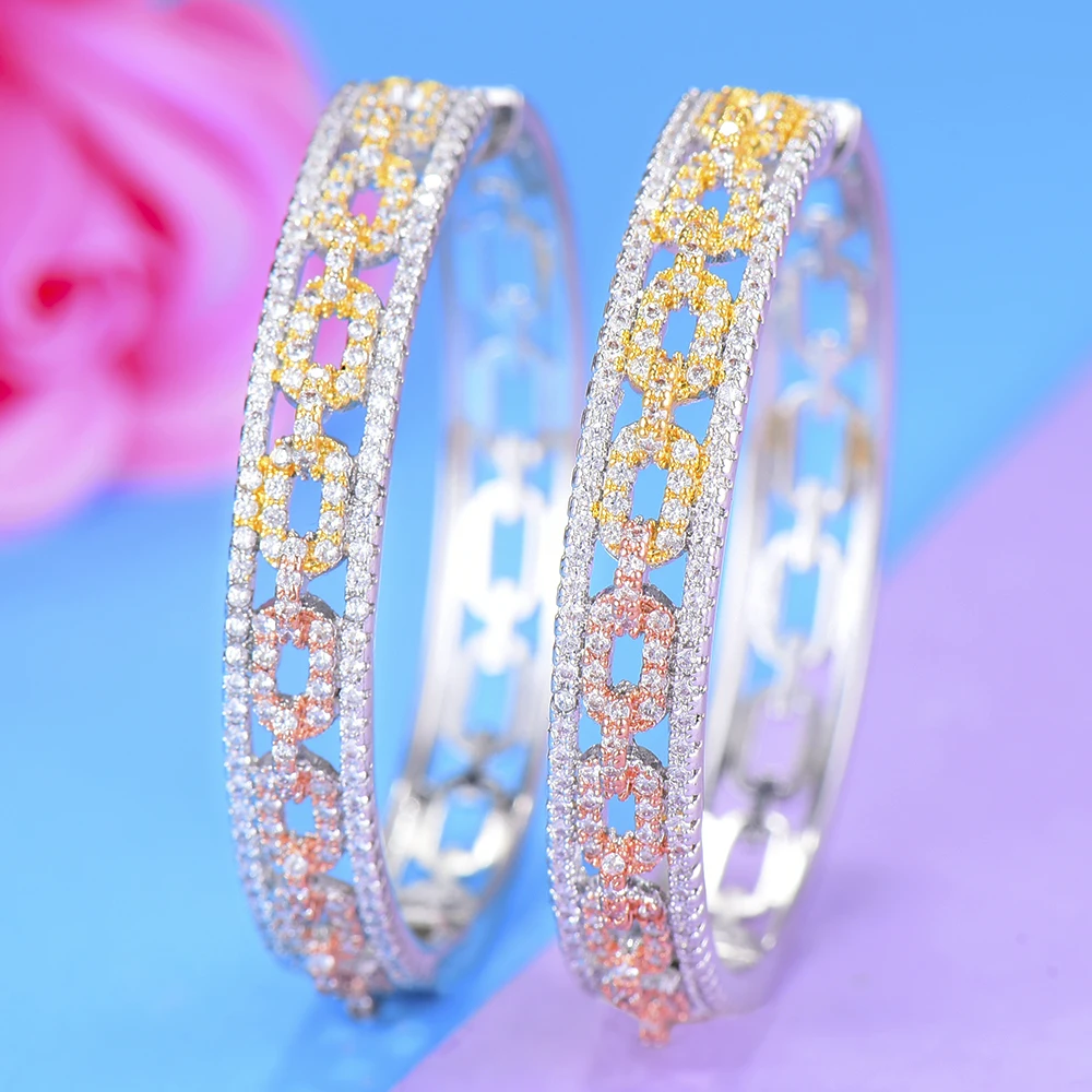 

GODKI 44MM Luxury 3 Tone Geometry Cubic Zircon CZ Statement Big Hoop Earrings For Women Wedding DUBAI Bridal Hoop Earring 2019