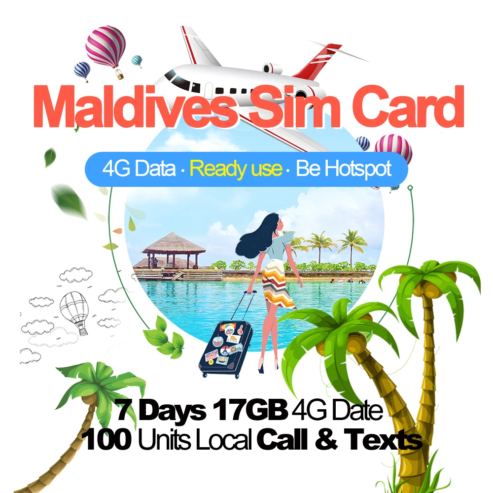 

Mewfi Maldives Travel Sim Card 7 Days 17GB 4G Data+100 Units Local Call+SMS Triple Mobile Phone Sim Card DHIRAAG Local Network