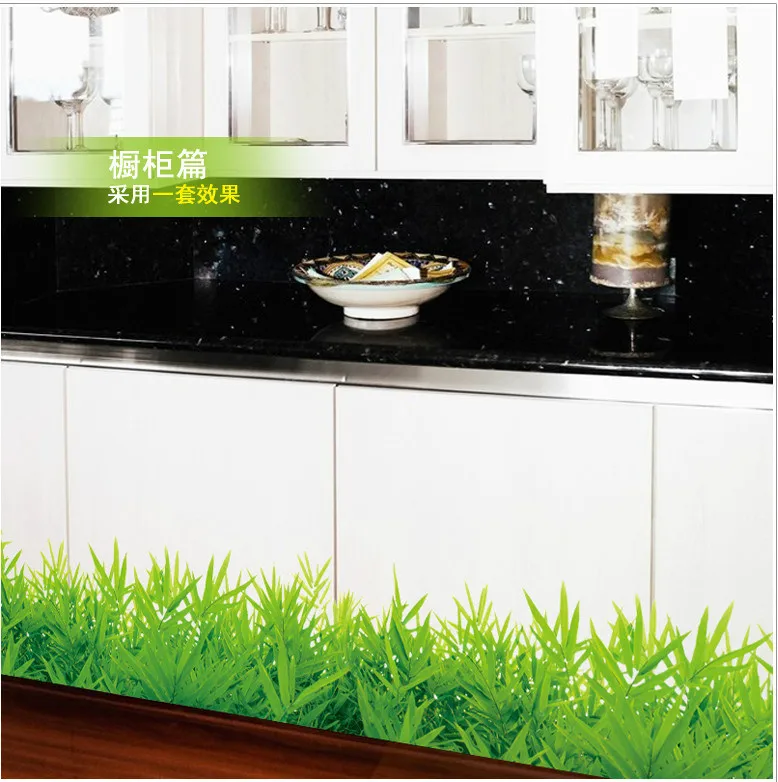 

fresh color green grass plant waist line paint wall sticker home decor skirting line for bathroom kitchen living room window art