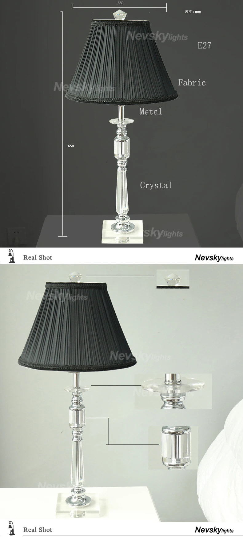 Настольная лампа с высоким кристаллом для гостиной, современная лампа для украшения дома, черный абажур, настольные лампы для спальни