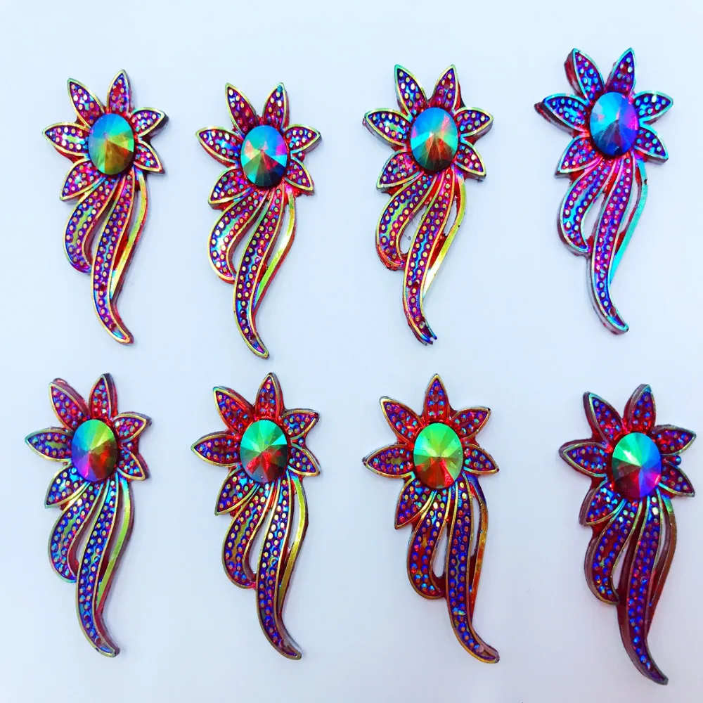 sew on red big rhinestones flower shape 42*26mm flatback 2 holes gem