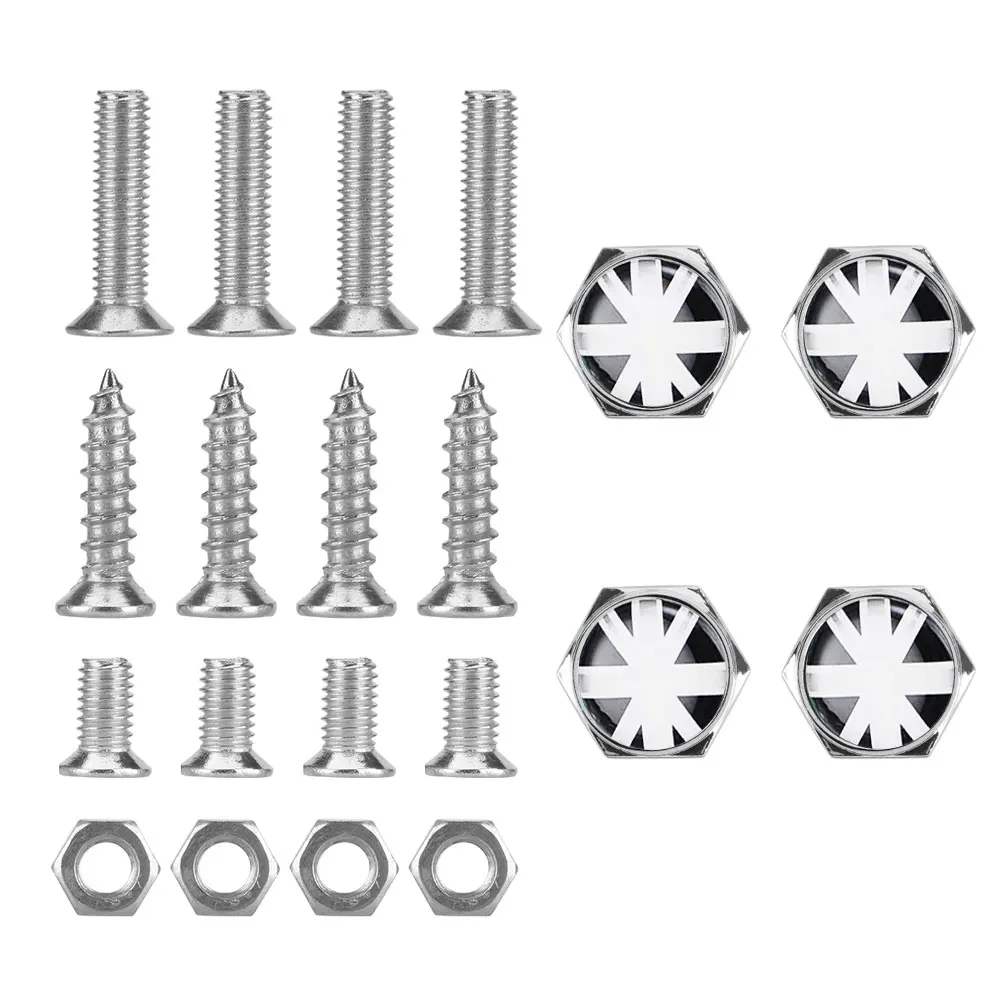 

1 Set Chrome Metal England British Flag Silicon Surface Anti-theft Screws Car License Plate Bolts Frame Screws