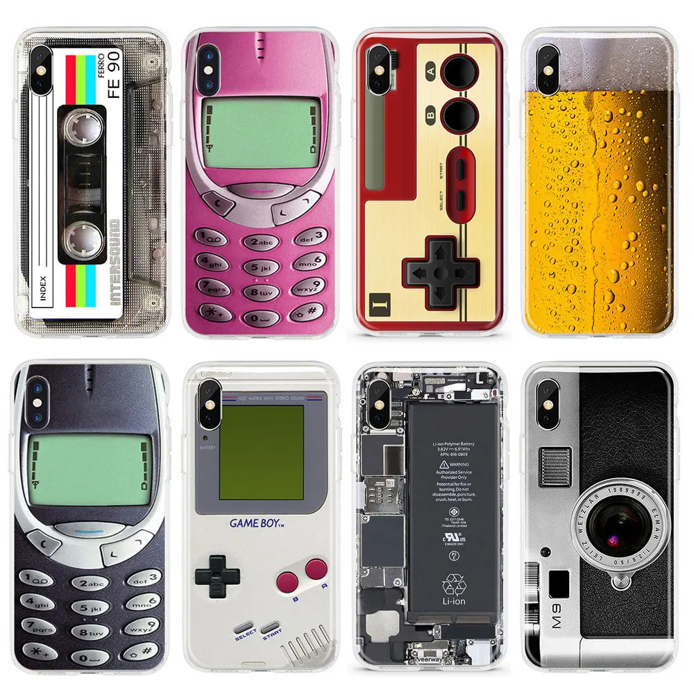 

Funny Soft TPU Phone Case for iPhone X XS Max XR 7 8 Plus 6 6S 5 S 5S SE Beer Drinks Gameboy Broken Screen Clear Silicone Coque