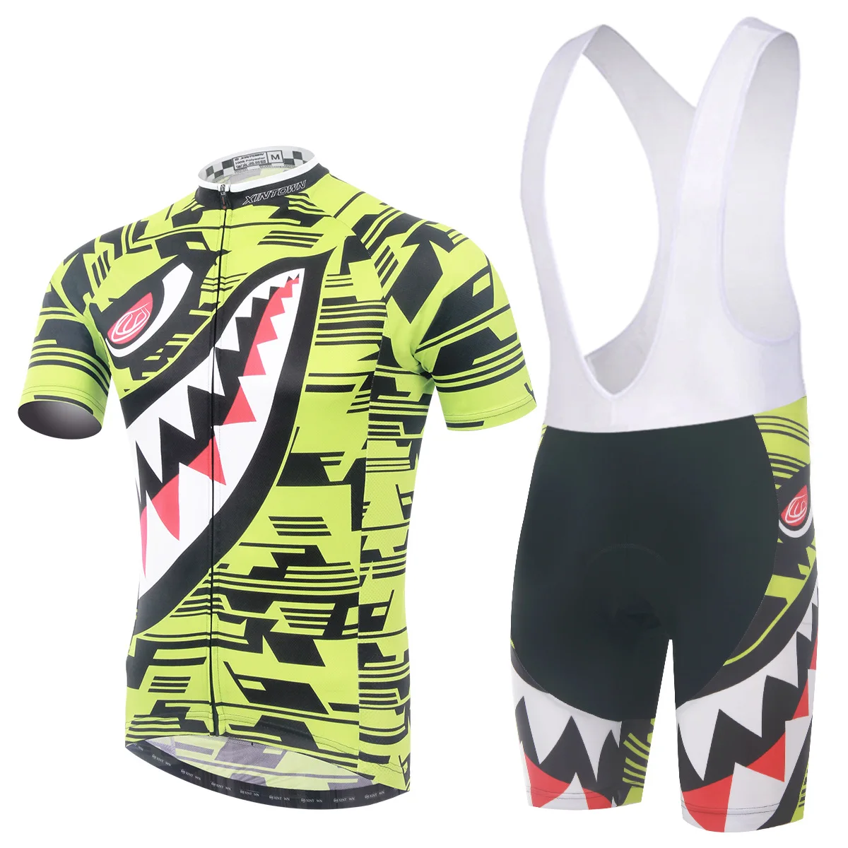 

Cycling Set Men Summer Short Sleeve and Bib Shotrs New Yellow Shark Pattern Cool Breathable Bicycle Set Bike Clothing Ciclismo
