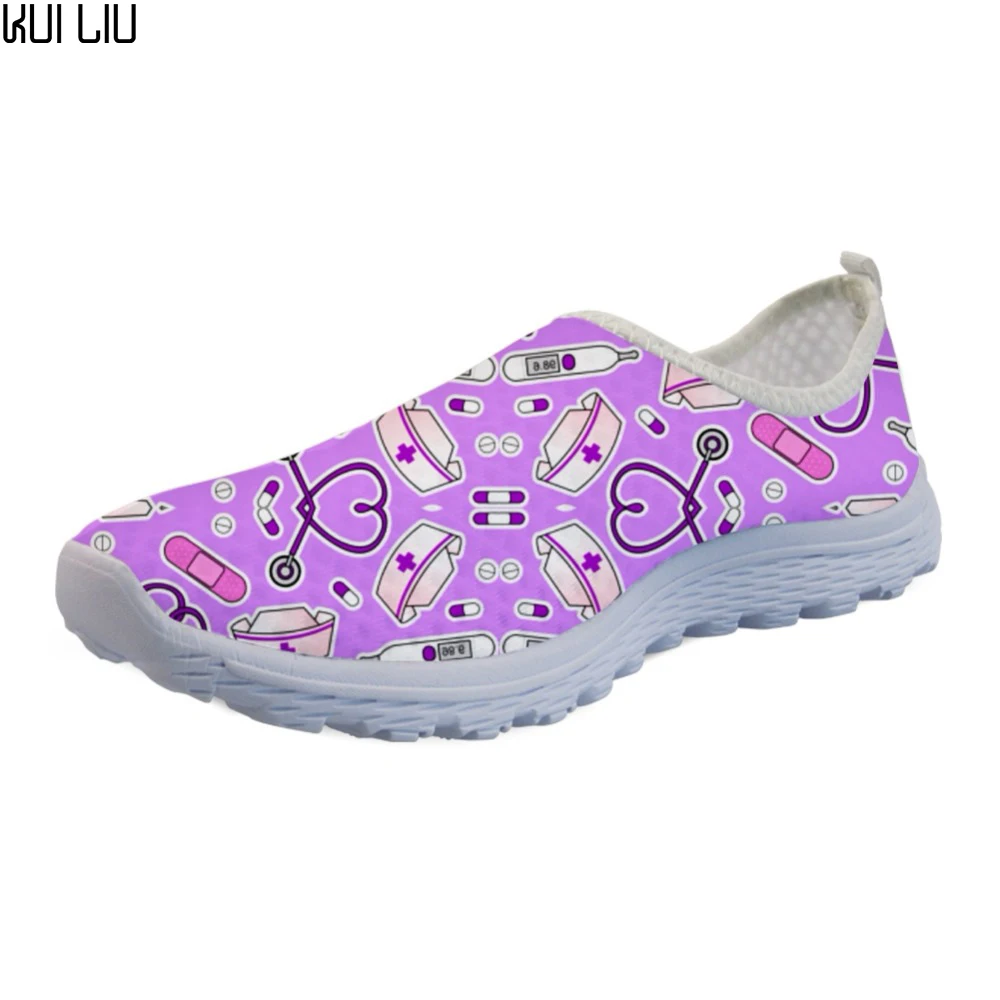 

Customized Cute Nurse Love Purple Pattern Summer Women Shoes flat Female Comfortable Mesh Beach Shoes for Teen Girls Casual