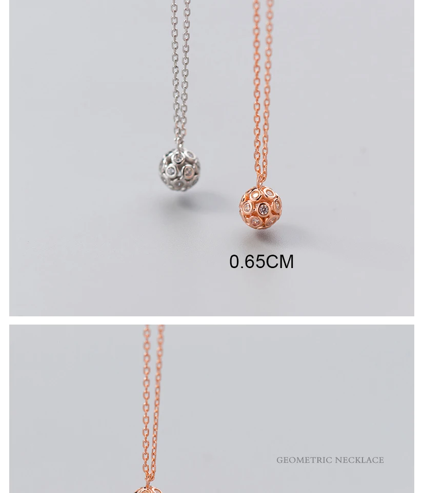 925 Sterling Silver Simple Round Ball Zircon Pendant Necklaces for Women Girls Fashion Choker Necklace collar de plata esterlina (4)