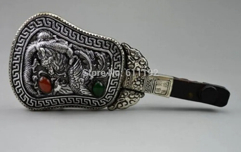 

Vintage Tibetan silver Metal crafts,handmade carved dragon hand mirror