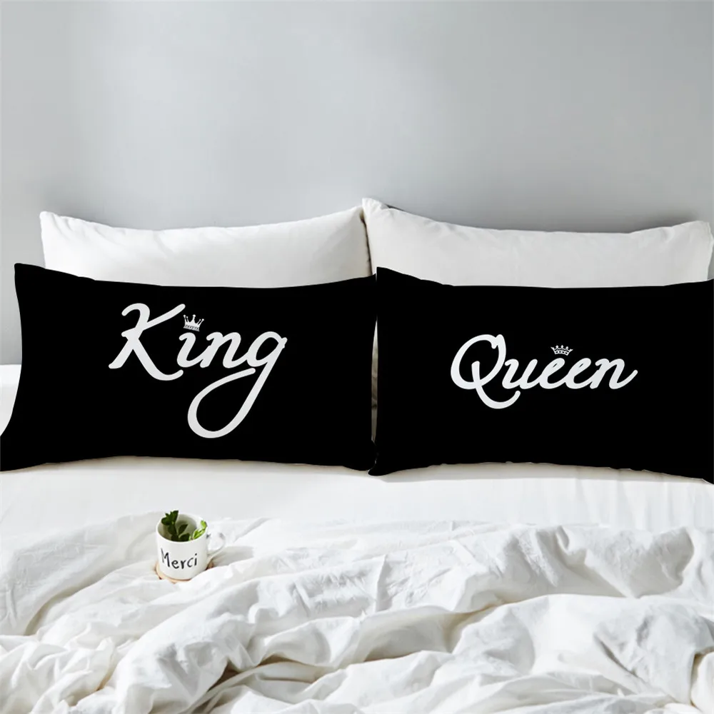 Valentine s Day Couples Pillowcase Letter KING QUEEN LOVE KISS Print Pillow Case Polyester Fabric Luxury