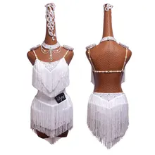 Профессиональный конкурс платья для латинских танцев для женщин белые Клубные вечерние платья для танцоров певицы аттракционер Сальса бахрома платье с кисточками для женщин