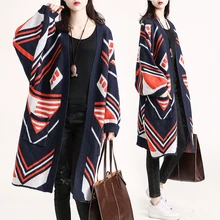 Большой размер, Осень-зима, женская мода, элегантная верхняя одежда в полоску, топы для девушек, Женский Плюс Большой Длинный свободный свитер, кардиганы, куртка, пальто