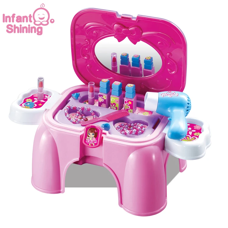 

2017 Juguetes Kids Kitchen New Beautiful Happy Girl Makeup Dressing Table Stool Chairs Game Play House Toys For Children Gift