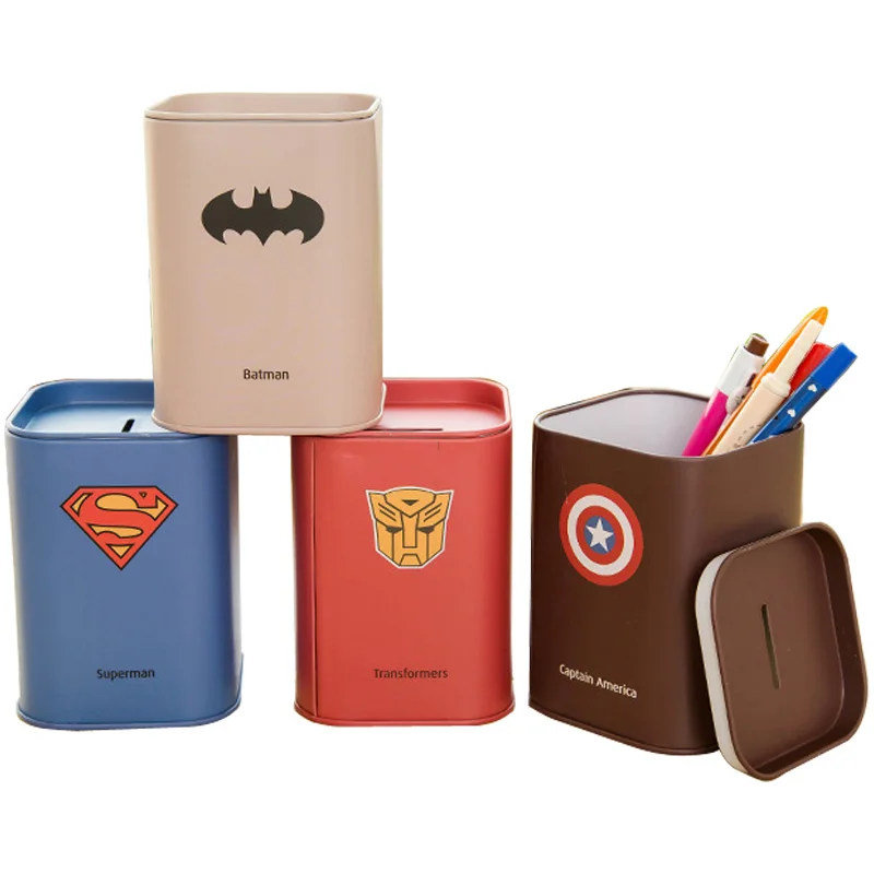 

Creative Cartoon Tinplate Piggy Bank Superman Money Box Coin Boxes Safe Saving Money Crafts Gifts Home Decoration Accessories
