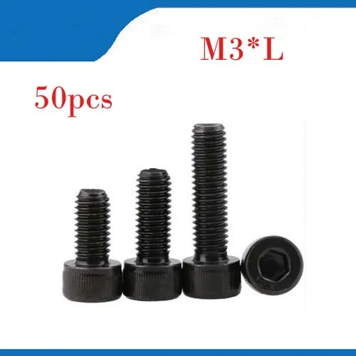 furniture screw 50Pc M3 12.9 Grade Steel Allen Hex Socket Cap Head Black Screw Bolt Furniture Fastener M3*4mm/5mm/6mm/14mm