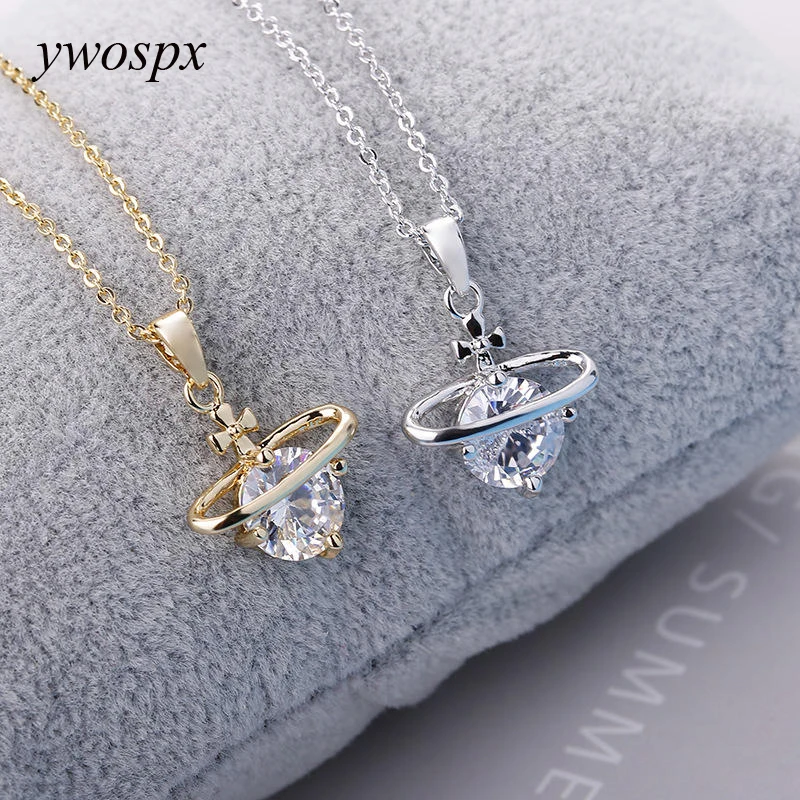 

YWOSPX New Design Gold / Silver Color Pendant Necklaces For Women Fashion Jewelry Wedding Necklace Colar Crystal Zircon Collier