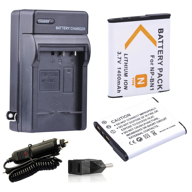 2x Bateria Np Bn1 Npbn1 Battery + Car Charger For Sony Cybershot Dsc