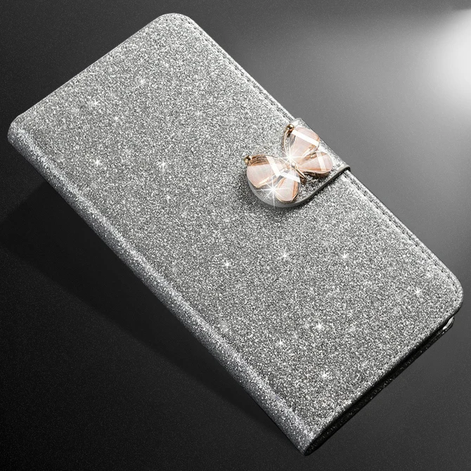 Silver butterfly ZOKTEEC Горячая Модный сверкающий чехол для ZTE Nubia Z17 Mini Кожаный чехол Чехол раскладной бумажник телефон с отделением для карт - Цвет: Silver butterfly